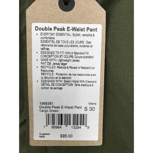 Prana Mens Double Peak Elastic Waist Pant Cargo Green Size Small  NEW - Picture 3 of 7